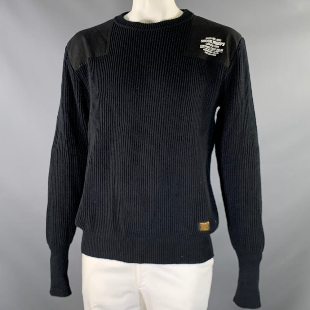 NEIGHBORHOOD Size XL Black Patch Wool Cotton Ribbed Sweater